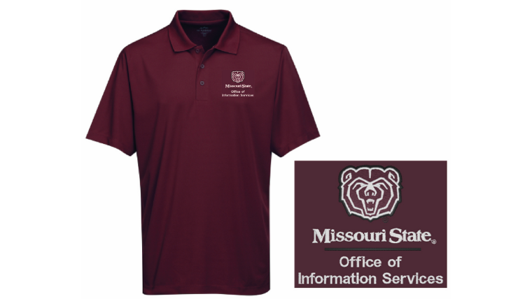 Bear head Missouri State Office of Information Services maroon collared shirt