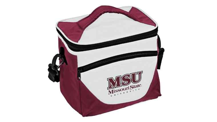 Maroon and white Missouri State University lunch bag